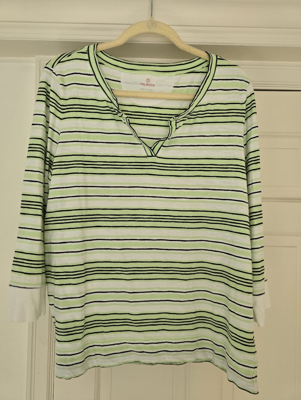 Talbots Green and White Striped Top